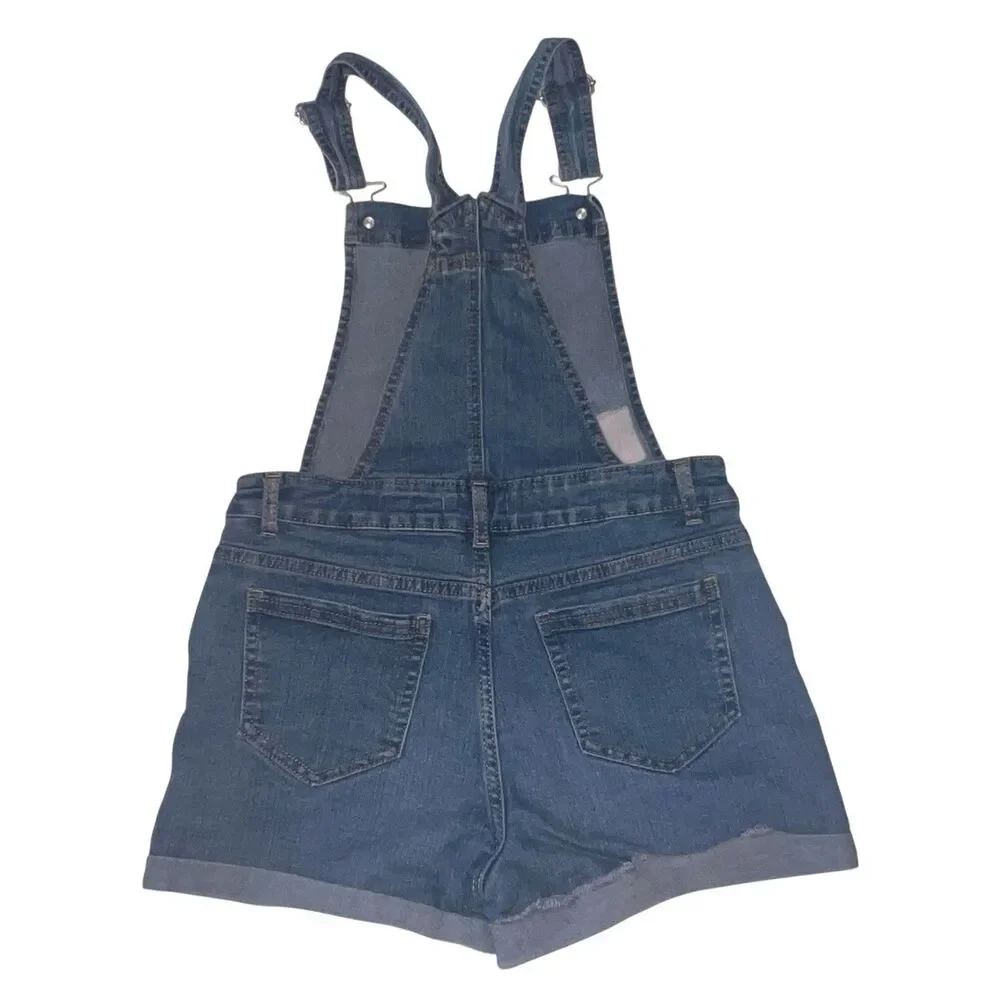 JORDACHE Bib Overall Shorts Blue Denim Girls Large 10-12 Sequins Heart Stars